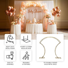 7ft Gold Double-Curved Metal Arch Frame – Backdrop, Balloon & Flower Arrangement Display Stand