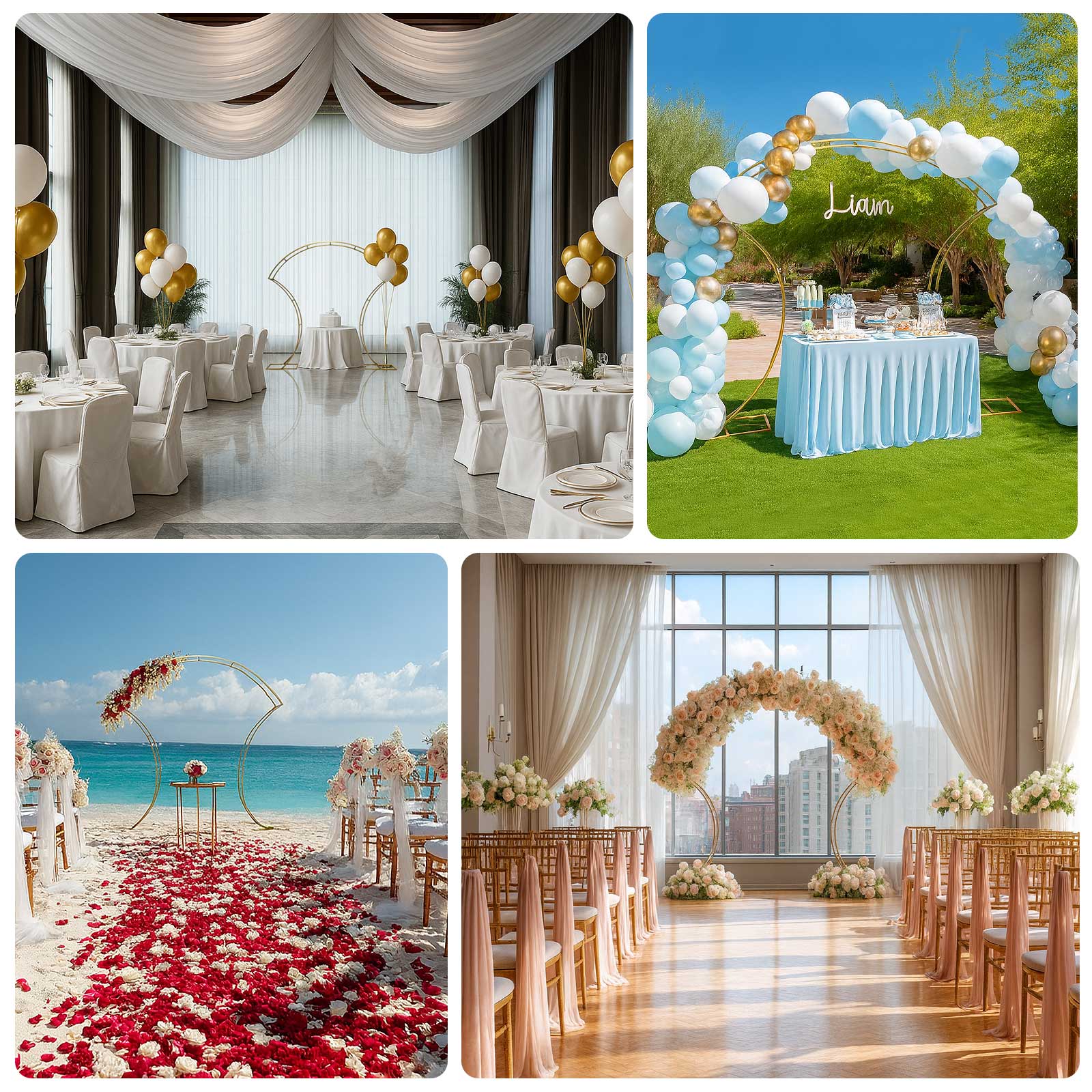 7ft Gold Double-Curved Metal Arch Frame – Backdrop, Balloon & Flower Arrangement Display Stand