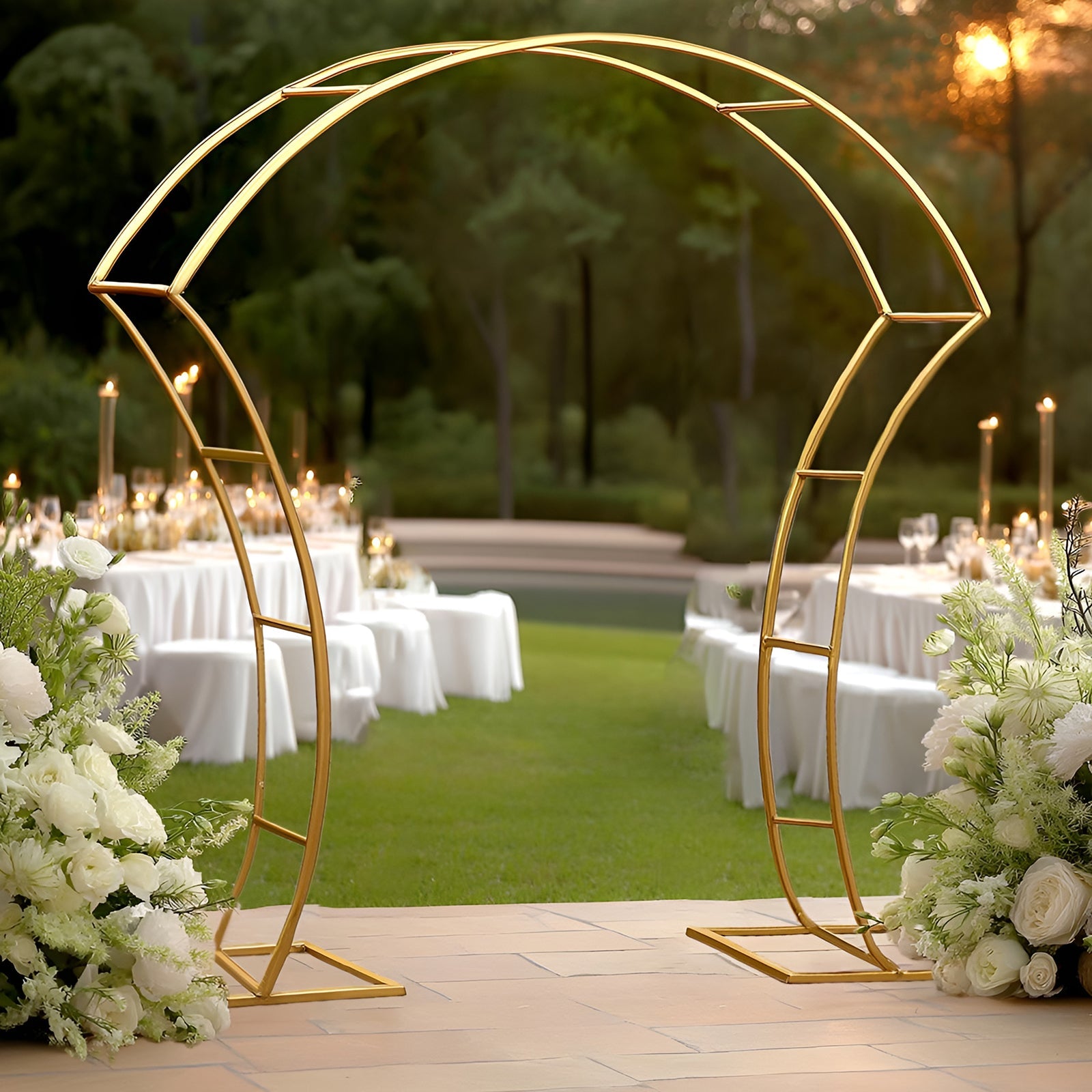 7ft Gold Double-Curved Metal Arch Frame – Backdrop, Balloon & Flower Arrangement Display Stand