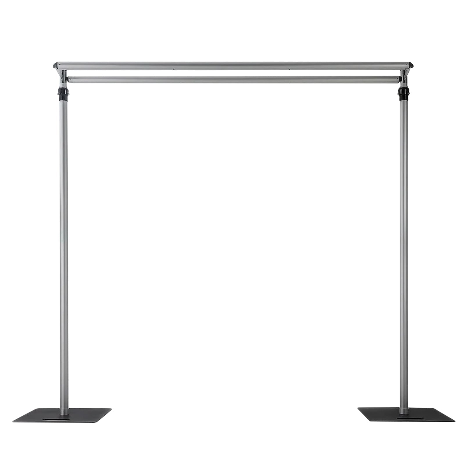 Adjustable Pipe and Drape Backdrop Stand with Double Cross Bars, Silver Aluminum Frame Support System 12ft x 12ft with Heavy Steel Bases