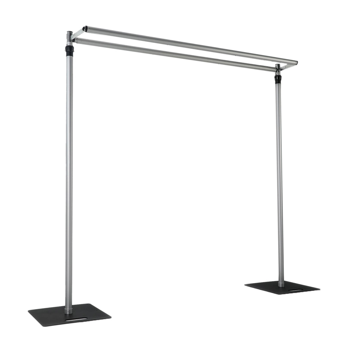 Adjustable Pipe and Drape Backdrop Stand with Double Cross Bars, Silver Aluminum Frame Support System 12ft x 12ft with Heavy Steel Bases