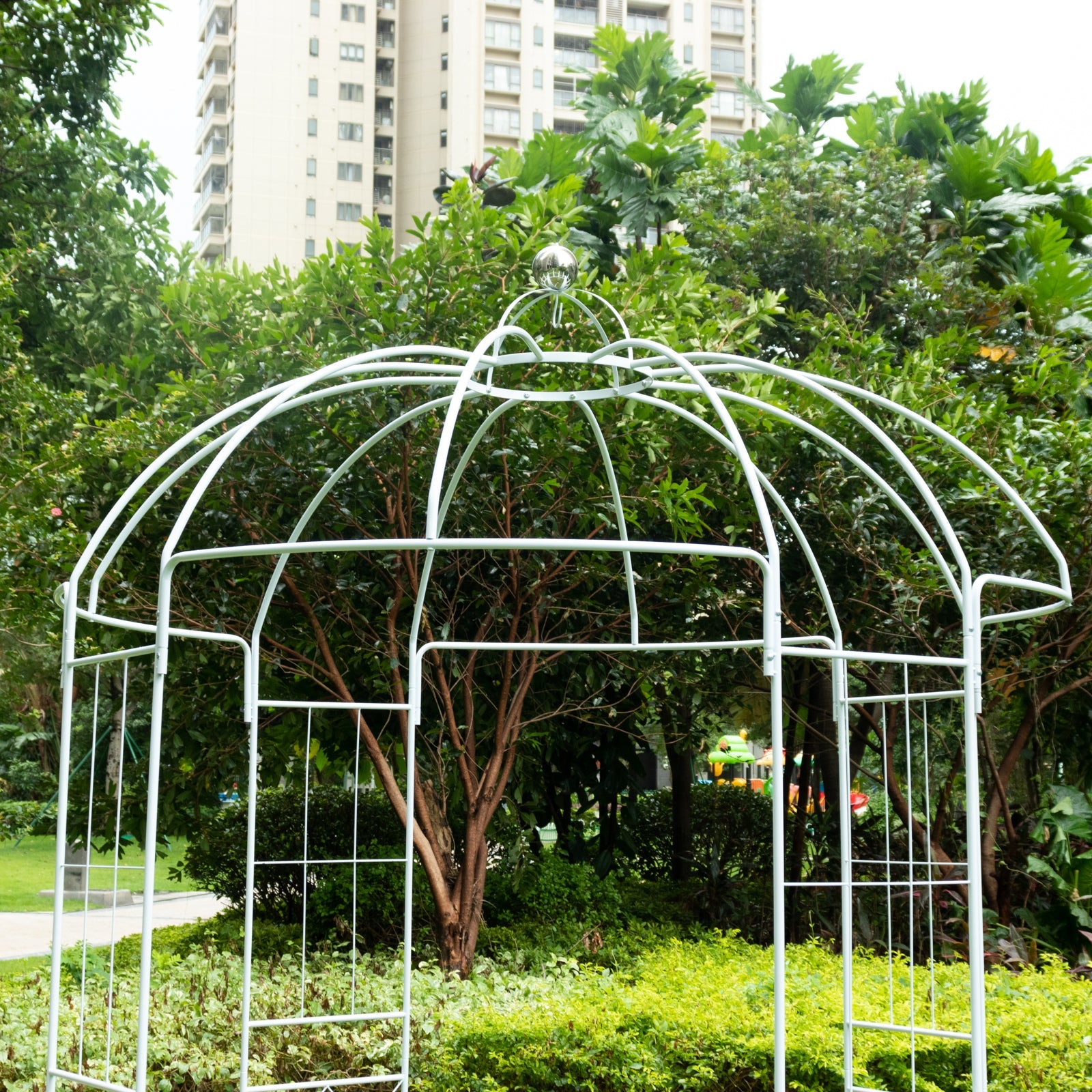 10ft White Metal Birdcage Ceremony Arch – Garden Gazebo Pergola Arbor Trellis for Outdoor Weddings, Vines & Flowers