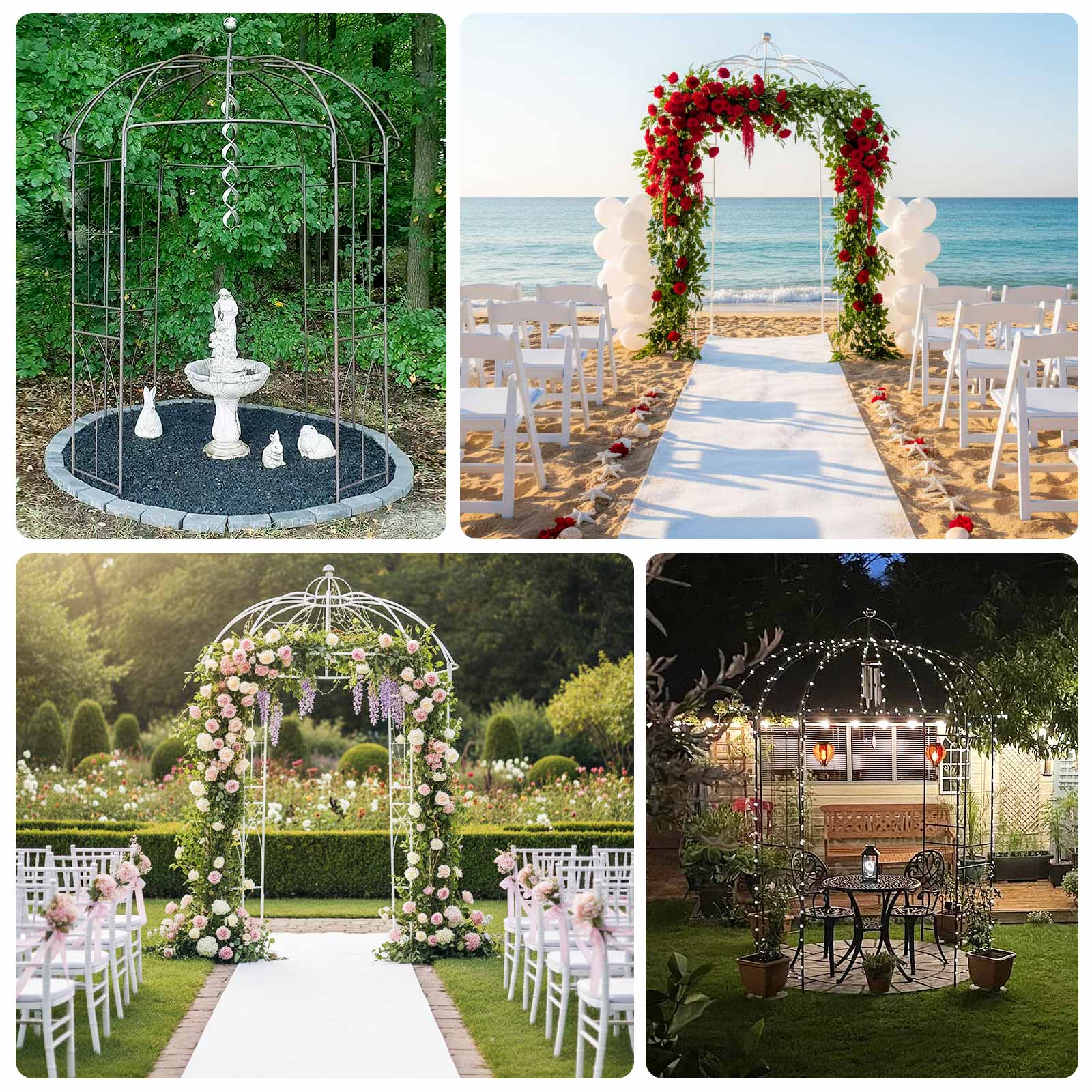 10ft White Metal Birdcage Ceremony Arch – Garden Gazebo Pergola Arbor Trellis for Outdoor Weddings, Vines & Flowers