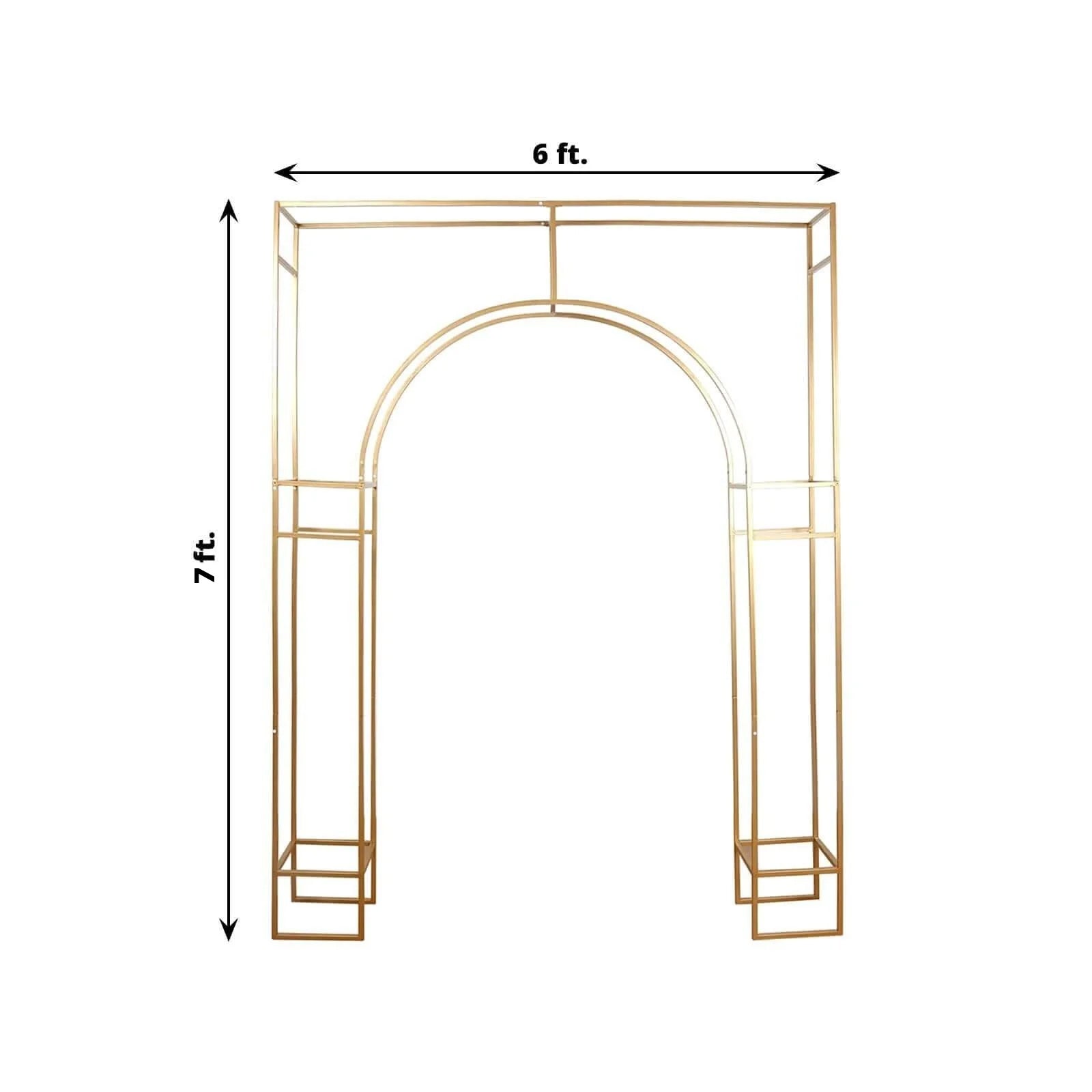 7ft Wedding Arch Rectangular Backdrop Stand – Arc de Triomphe Style 3D Heavy Duty Gold Metal Frame for Balloon & Floral Display