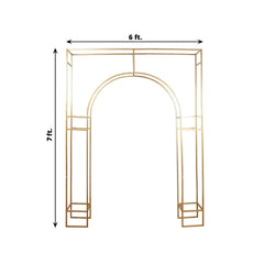 7ft Wedding Arch Rectangular Backdrop Stand – Arc de Triomphe Style 3D Heavy Duty Gold Metal Frame for Balloon & Floral Display
