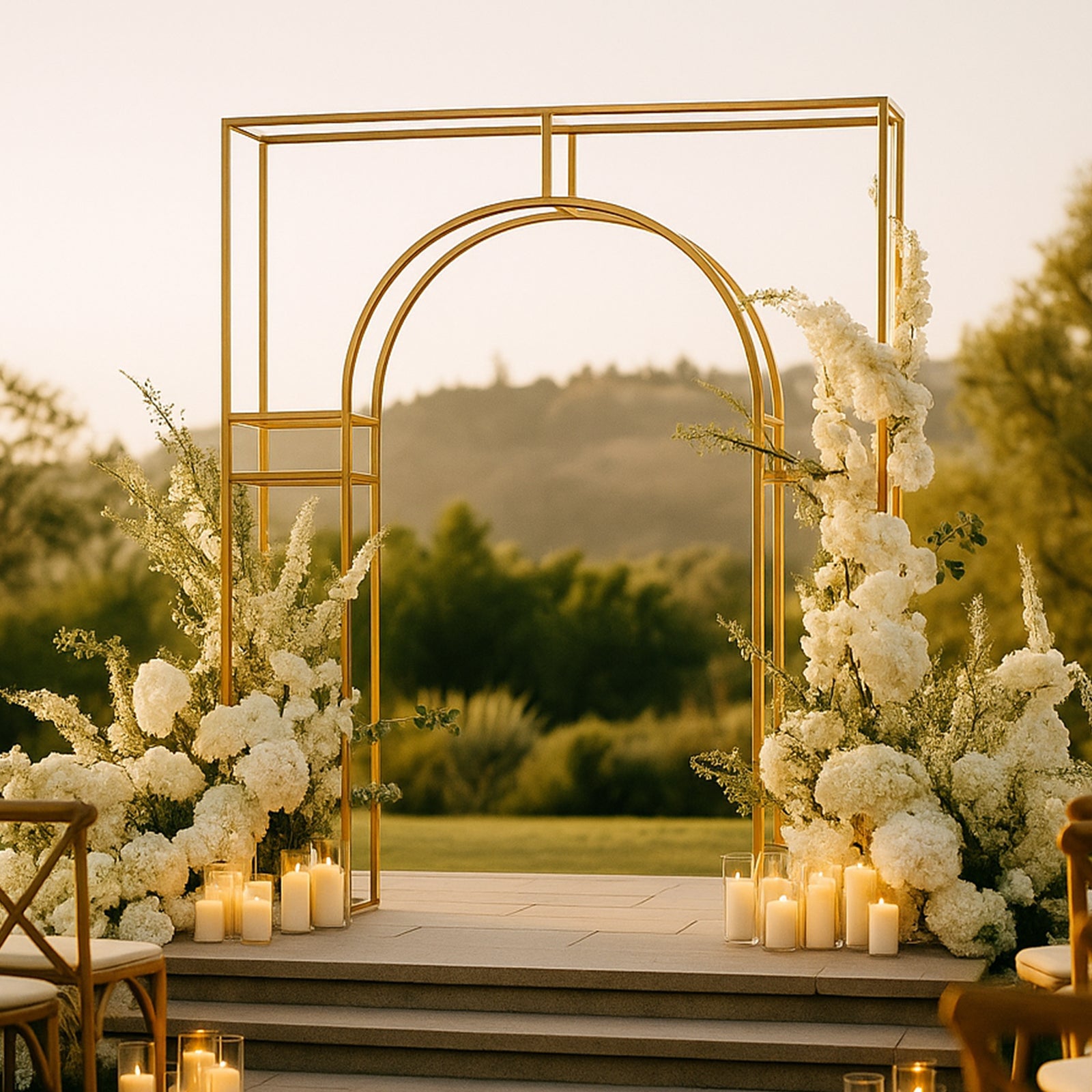 7ft Wedding Arch Rectangular Backdrop Stand – Arc de Triomphe Style 3D Heavy Duty Gold Metal Frame for Balloon & Floral Display