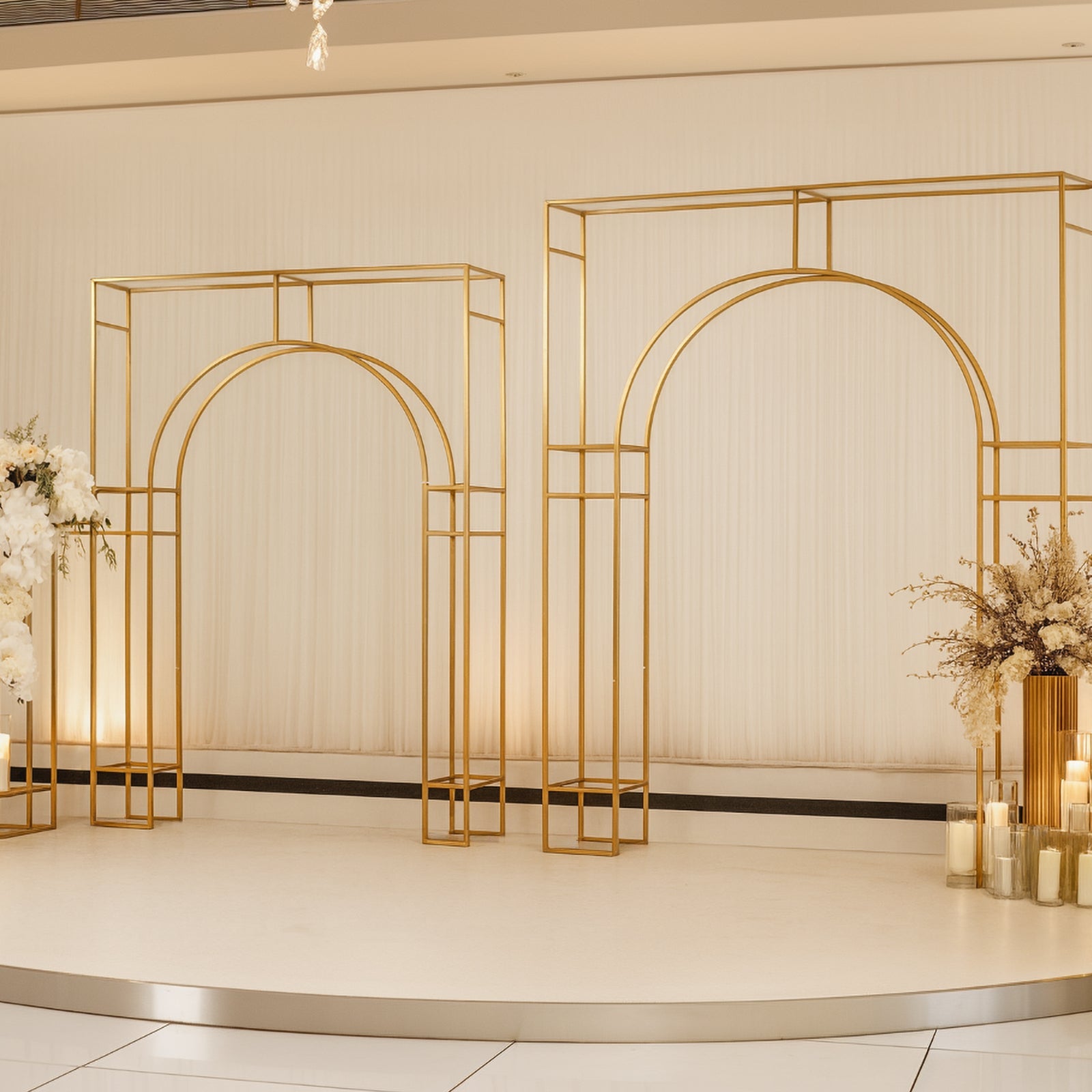 7ft Wedding Arch Rectangular Backdrop Stand – Arc de Triomphe Style 3D Heavy Duty Gold Metal Frame for Balloon & Floral Display