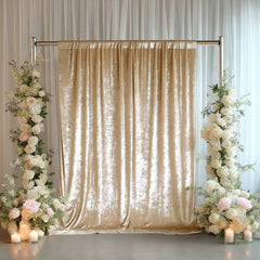 Beige Crushed Velvet Backdrop Curtain – 5ft x 10ft Event Drape with Rod Pocket, Privacy Panel for Photo Booths & Events