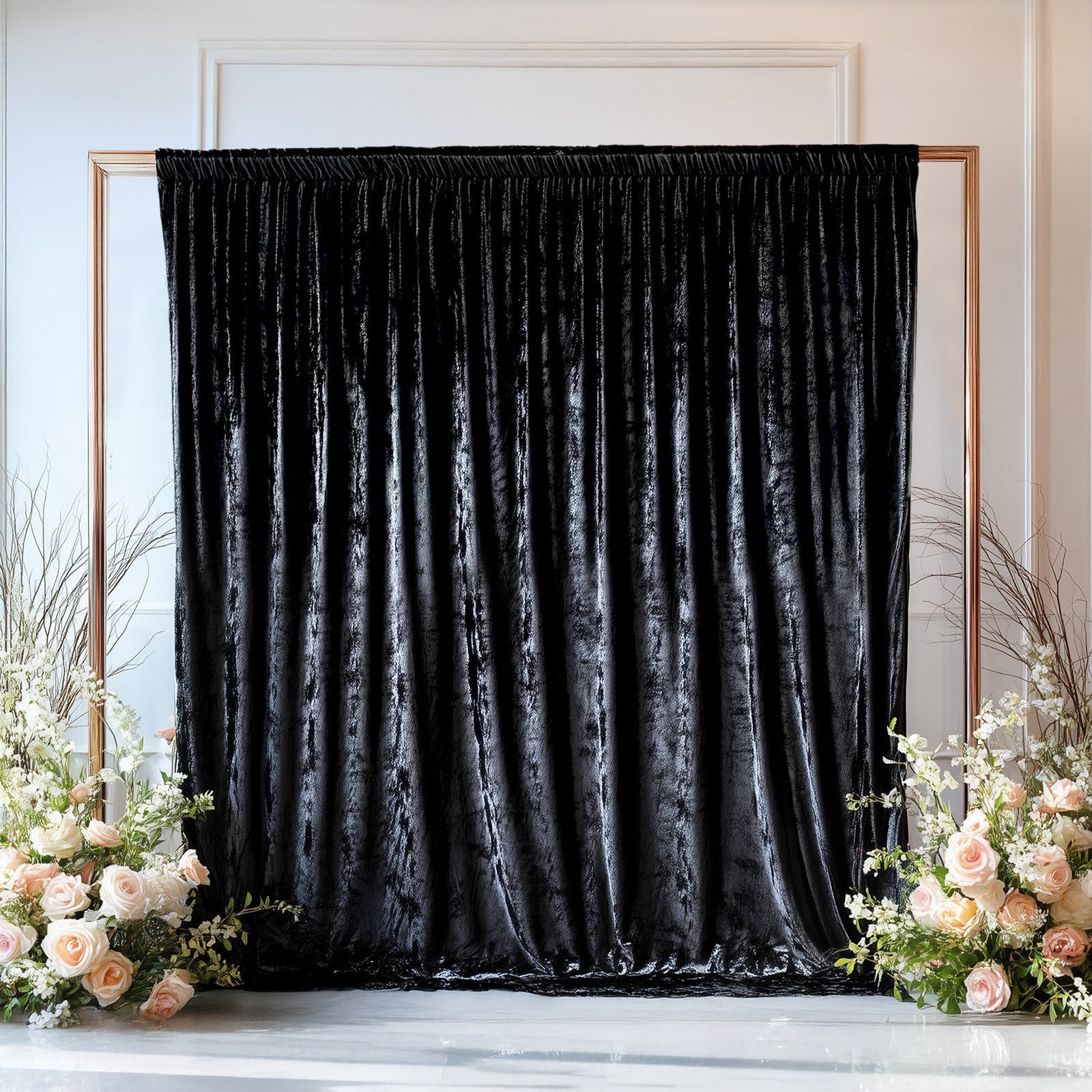 Black Crushed Velvet Backdrop Curtain – 5ft x 10ft Event Drape with Rod Pocket, Privacy Panel for Photo Booths & Events