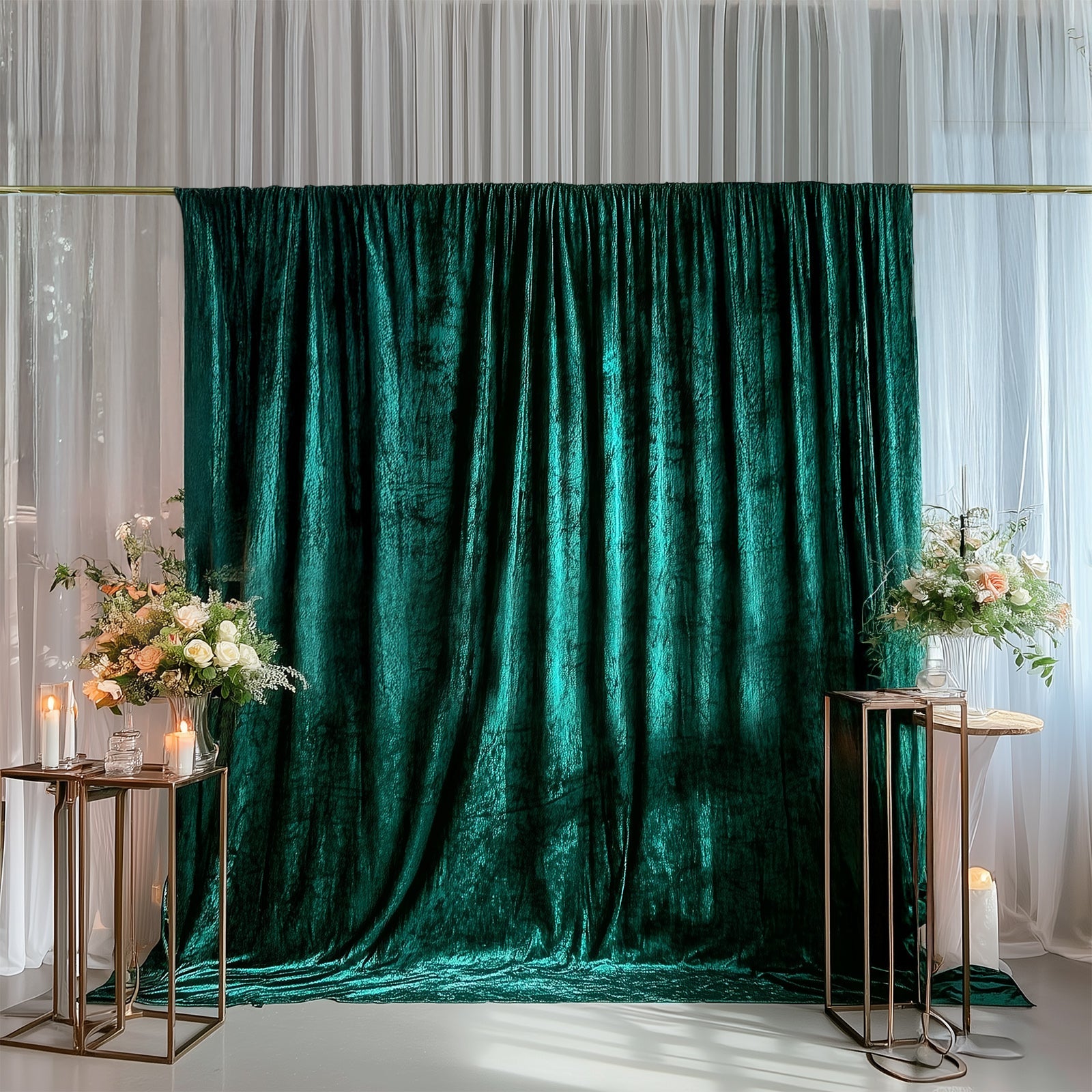 Hunter Emerald Green Crushed Velvet Backdrop Curtain – 5ft x 10ft Event Drape with Rod Pocket, Privacy Panel for Photo Booths & Events