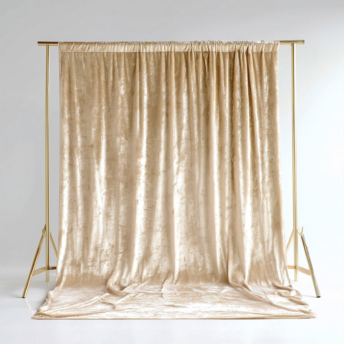 Beige Crushed Velvet Backdrop Curtain – 5ft x 12ft Event Drape with Rod Pocket, Privacy Panel for Photo Booths & Events
