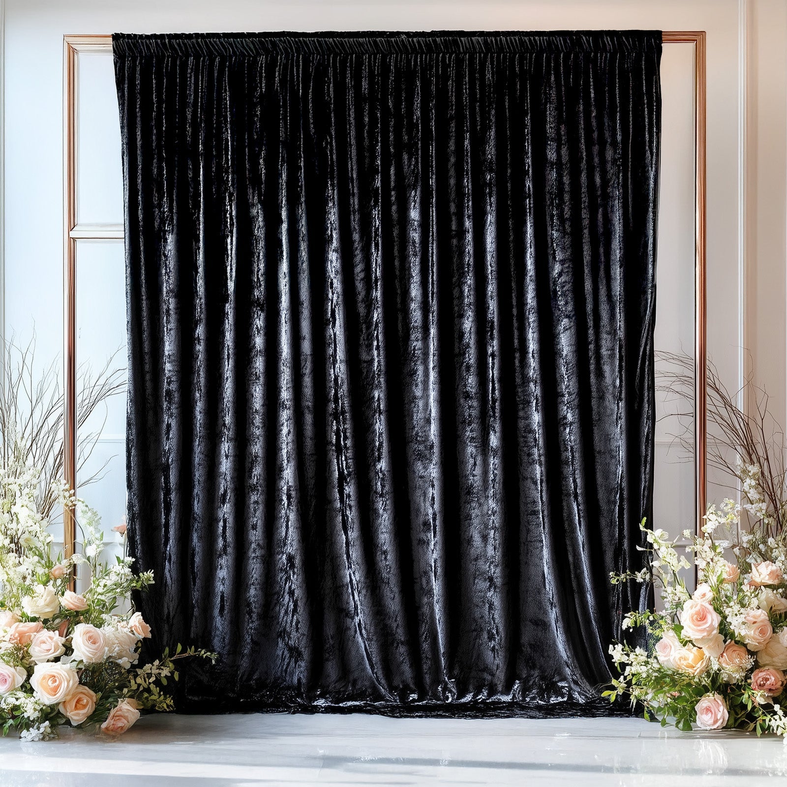 Black Crushed Velvet Backdrop Curtain – 5ft x 14ft Event Drape with Rod Pocket, Privacy Panel for Photo Booths & Events