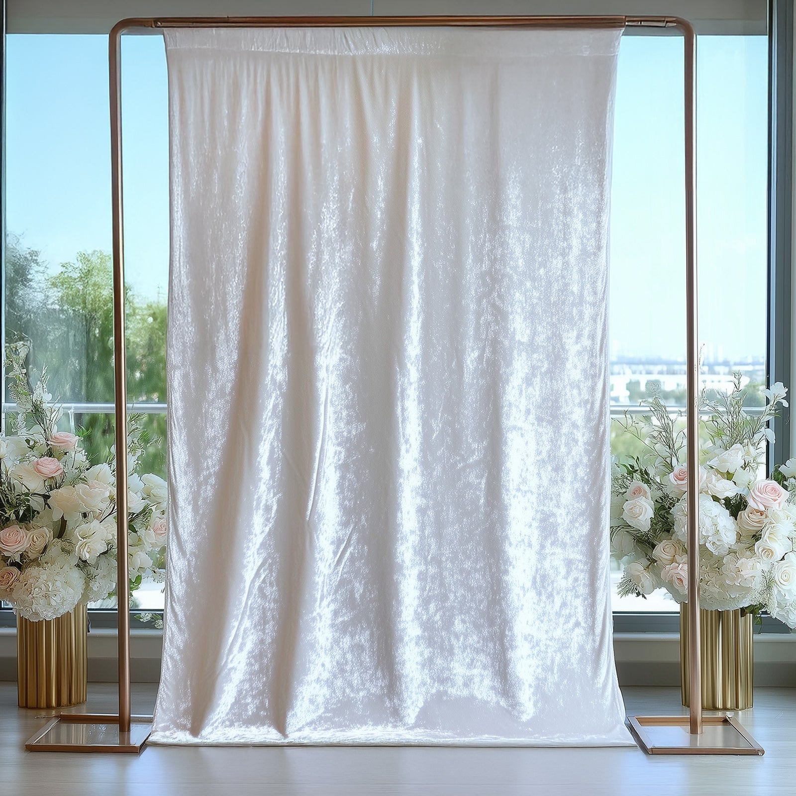 White Crushed Velvet Backdrop Curtain – 5ft x 14ft Event Drape with Rod Pocket, Privacy Panel for Photo Booths & Events