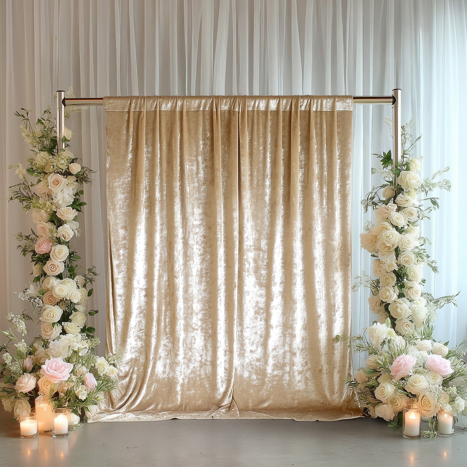 Beige Crushed Velvet Backdrop Curtain – 8ft x 8ft Event Drape with Rod Pocket, Privacy Panel for Photo Booths & Events