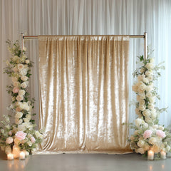 Beige Crushed Velvet Backdrop Curtain – 8ft x 8ft Event Drape with Rod Pocket, Privacy Panel for Photo Booths & Events