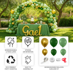 Set of 120 Gold Green Biodegradable Balloon Arch Kit, Extra Strong Eco-friendly Latex Party Balloon Garland