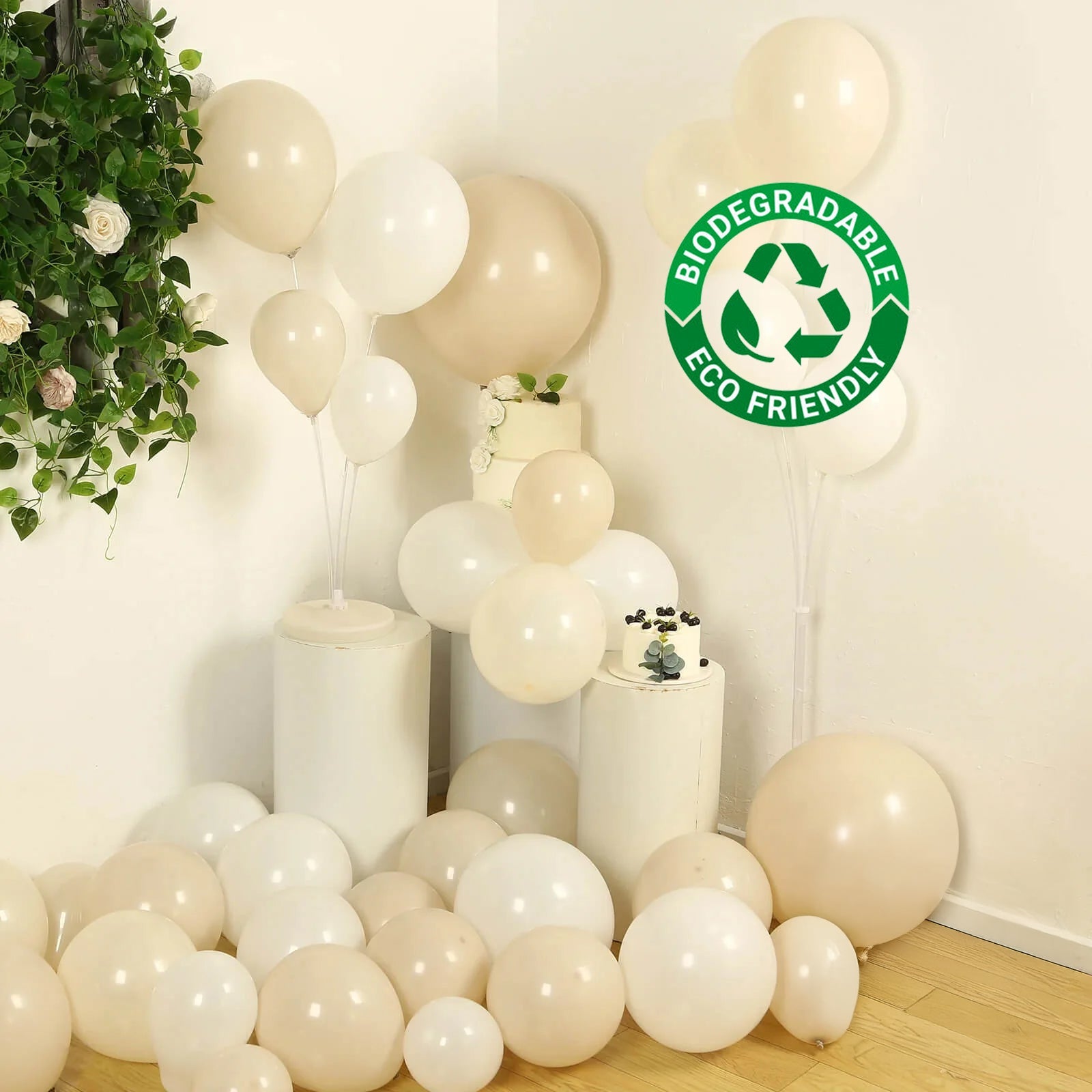 Set of 95 White Beige Biodegradable Balloon Arch Kit, Extra Strong Eco-friendly Latex Party Balloon Garland