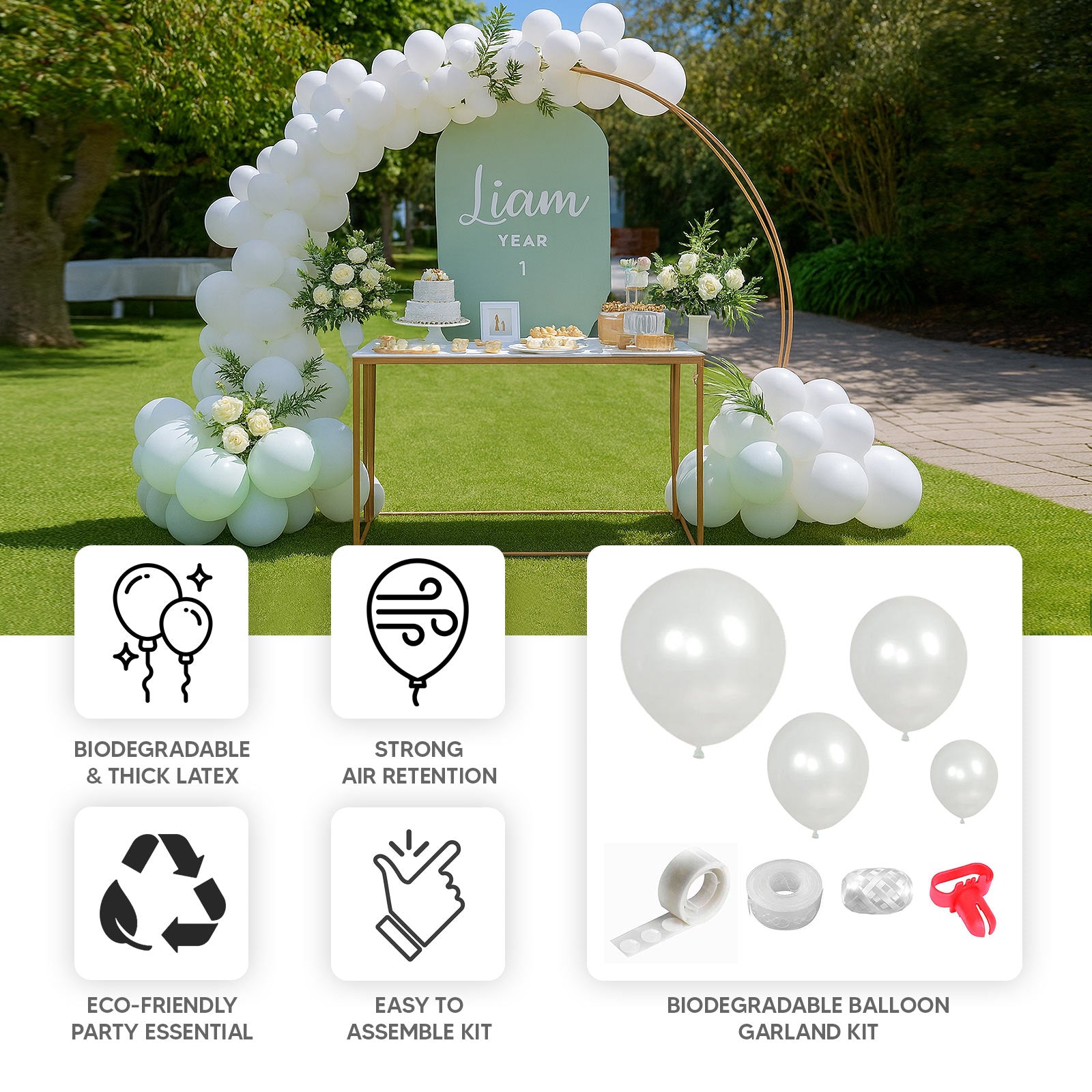 Set of 110 Silver Balloon Garland Kit – Biodegradable Extra Strong Latex Balloons for Party Arch Décor