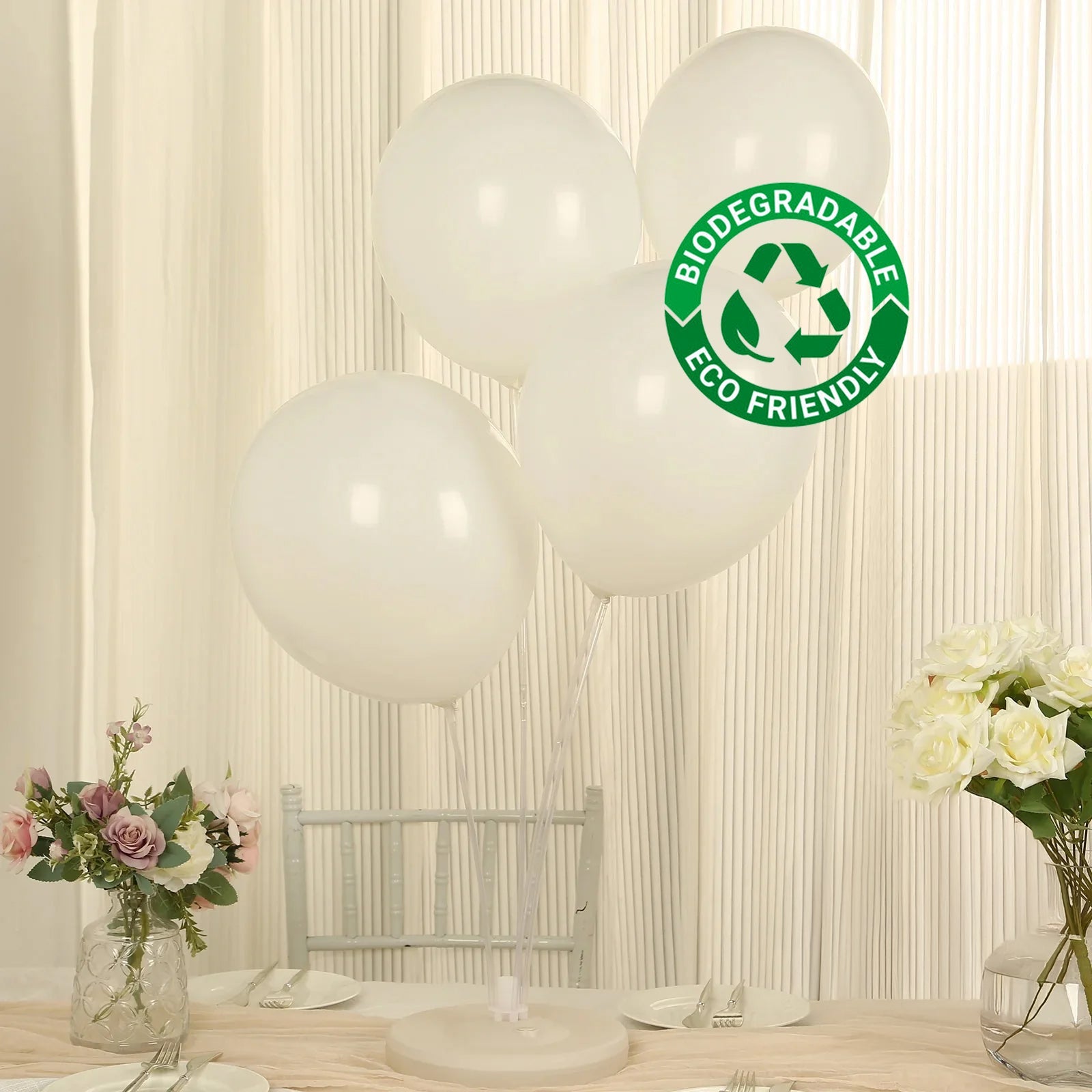 50 Pack Matte Pastel Off White Biodegradable Balloons 12", Round Eco-friendly Thick Latex Party Balloons