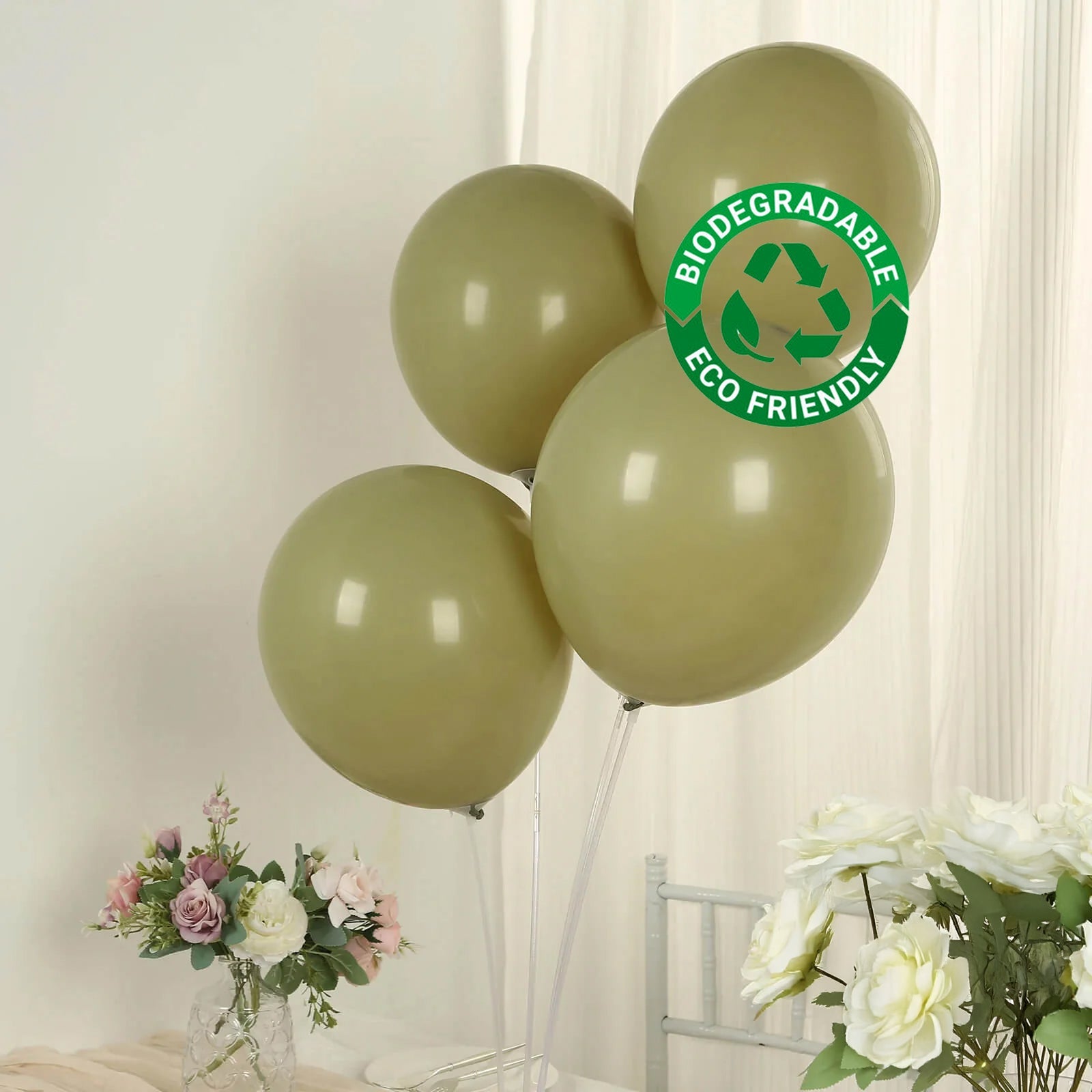 50 Pack Matte Pastel Olive Green Biodegradable Balloons 12", Round Eco-friendly Thick Latex Party Balloons