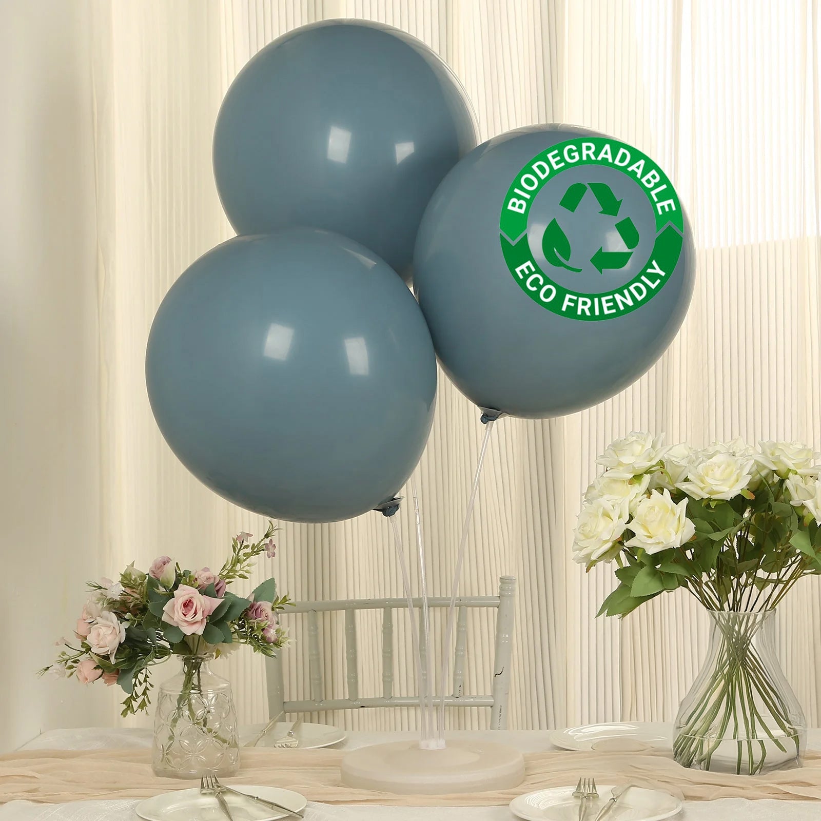 10 Pack Matte Pastel Dusty Blue Biodegradable Balloons 18", Round Eco-friendly Thick Latex Party Balloons