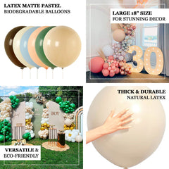 10 Pack Matte Pastel Dusty Sage Green Biodegradable Balloons 18", Round Eco-friendly Thick Latex Party Balloons