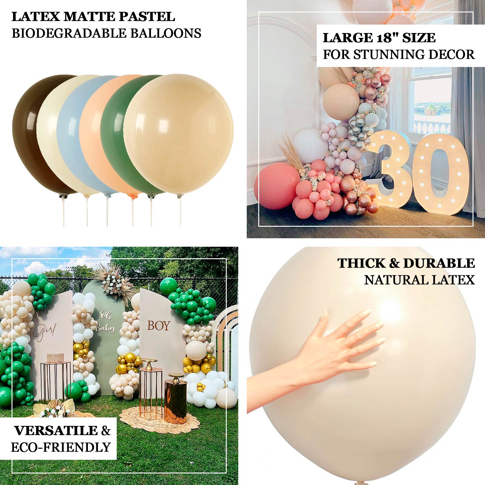 10 Pack Matte Pastel Taupe Biodegradable Balloons 18", Round Eco-friendly Thick Latex Party Balloons
