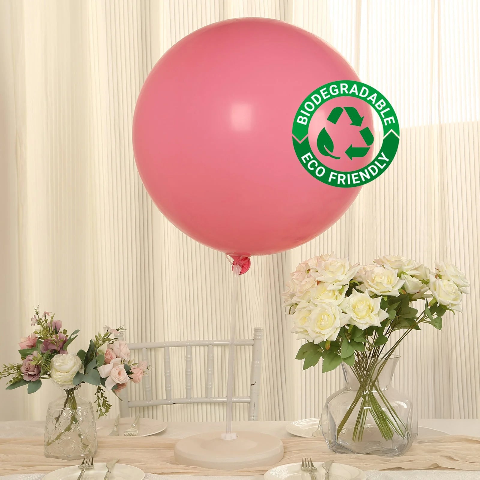 5 Pack Large Matte Pastel Pink Biodegradable Balloons, 36" Round Eco-friendly Thickened Latex Party Balloons