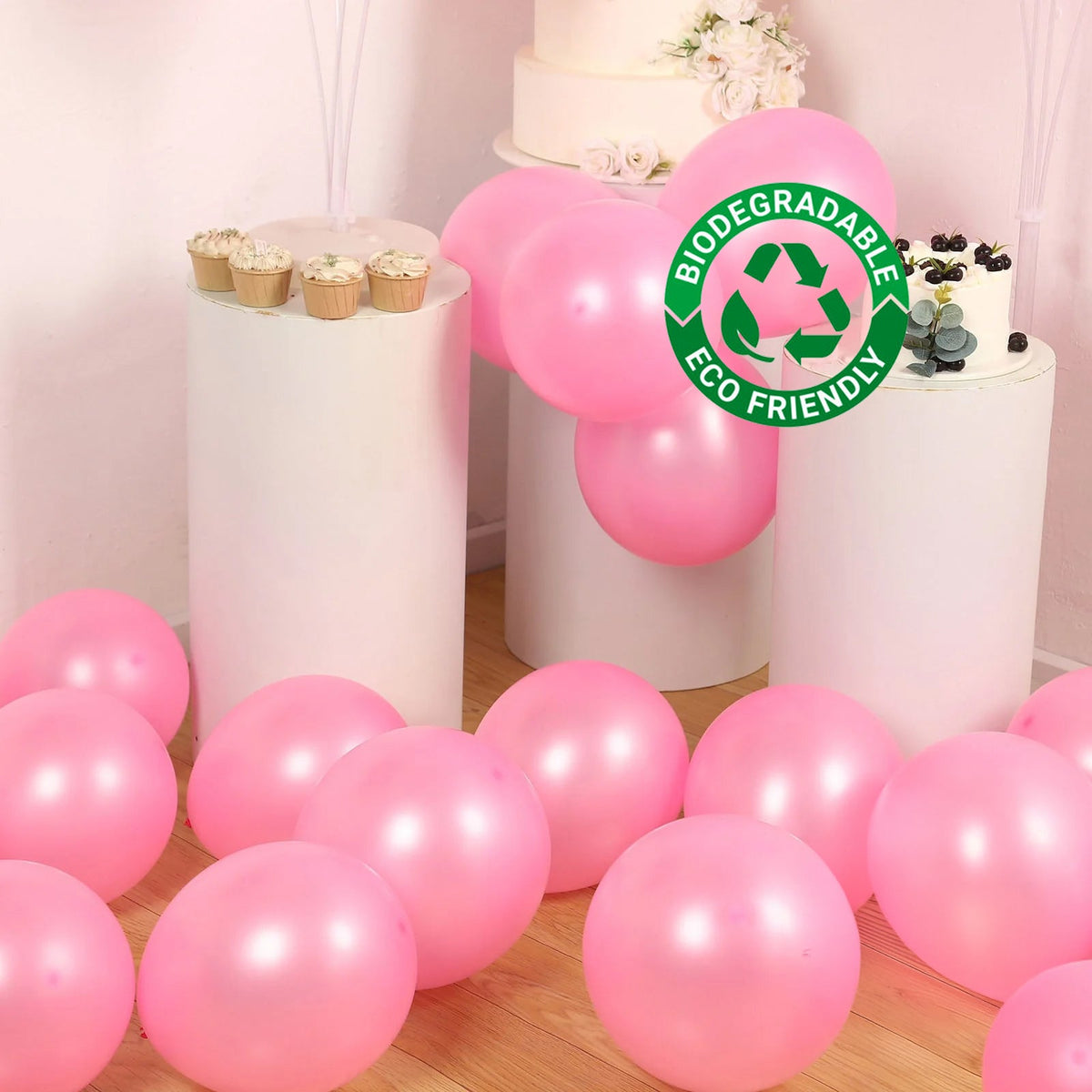 50 Pack Pink Biodegradable Balloons, 12" Thickened Extra Strong Eco-friendly Latex Helium Party Balloons