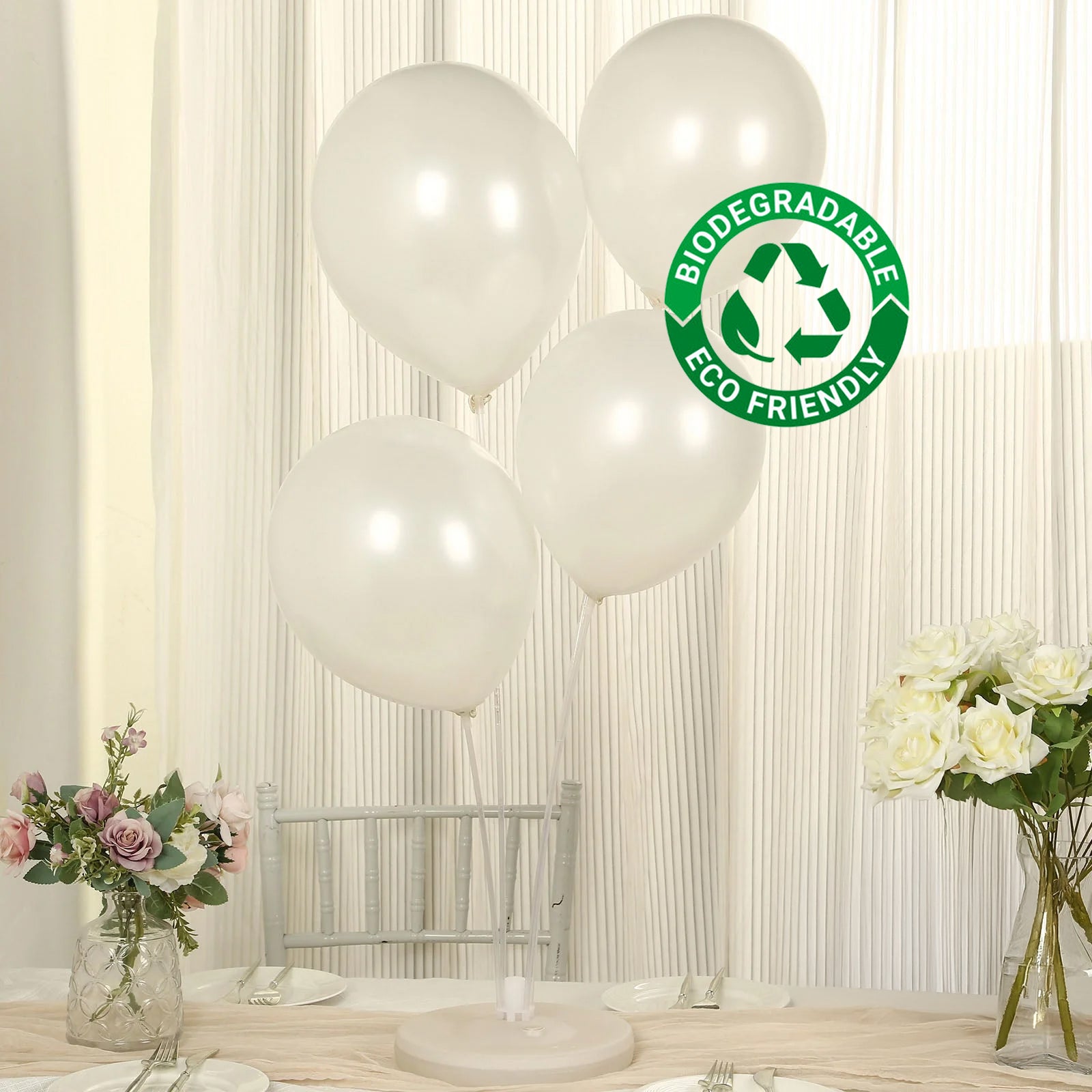 50 Pack White Biodegradable Balloons, 12" Thickened Extra Strong Eco-friendly Latex Helium Party Balloons