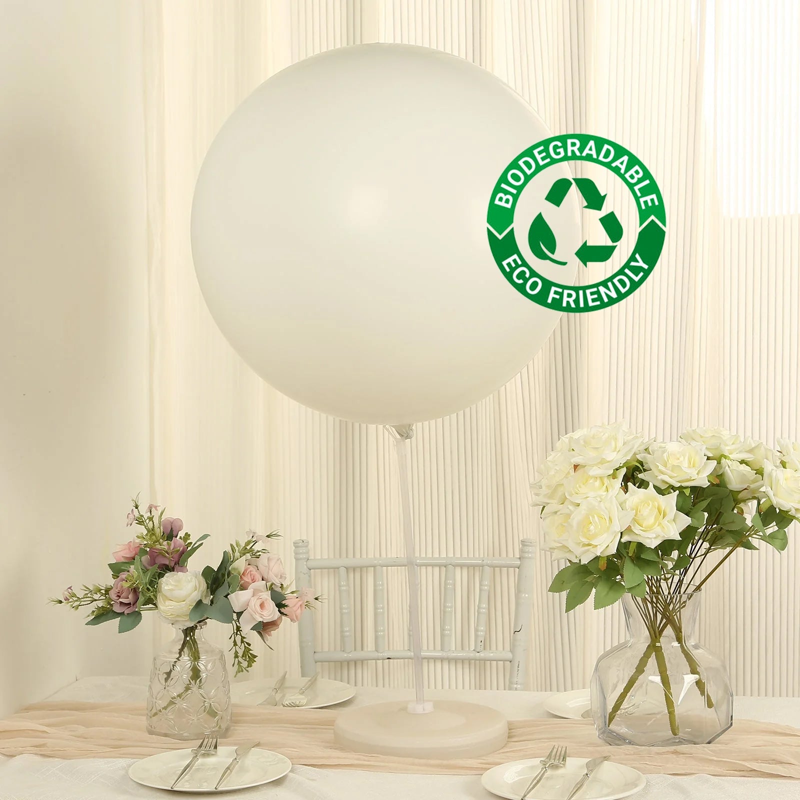 5 Pack Large Off White Biodegradable Balloons, 36" Thickened Extra Strong Eco-friendly Latex Helium Party Balloons