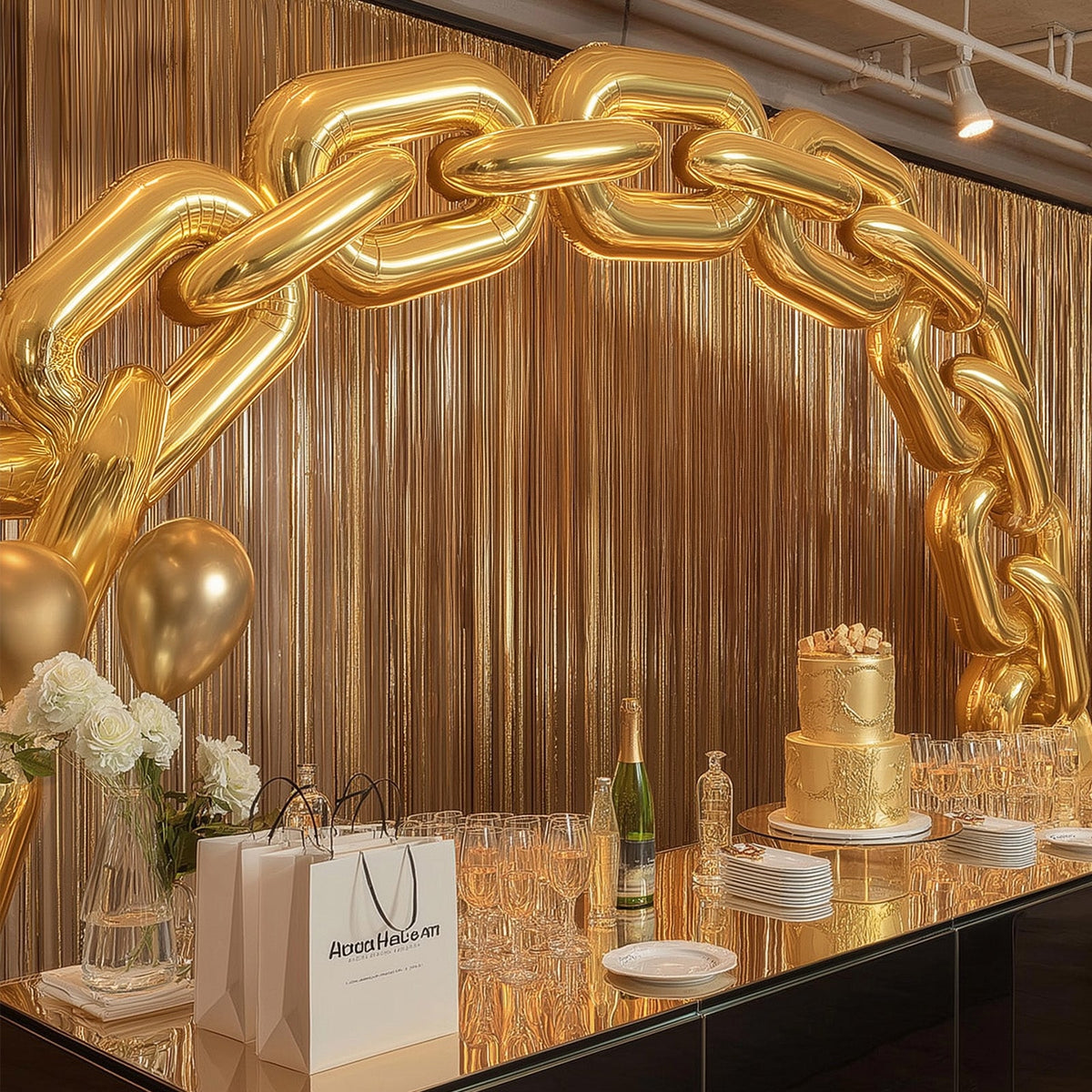 30-Pack 24" Gold Chain Foil Balloons – Jumbo Link Mylar Balloons for 90s Hip Hop Party Arches Up to 44ft Long Balloon Chain