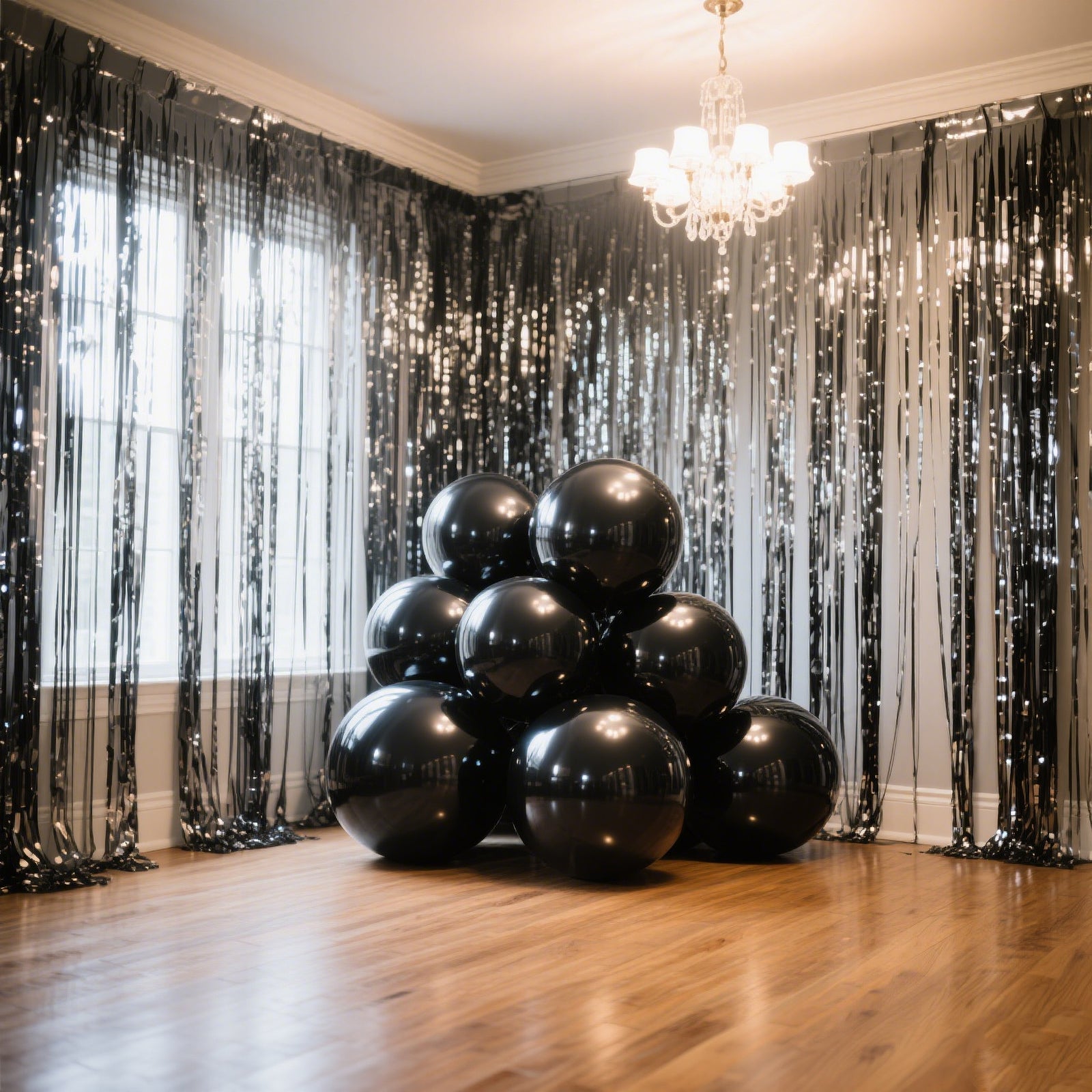 4-Pack 32" Metallic Black Sphere Balloons, Orbz Mylar Balloons Helium or Air-Filled Party Supplies