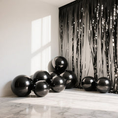 4-Pack 32" Metallic Black Sphere Balloons, Orbz Mylar Balloons Helium or Air-Filled Party Supplies
