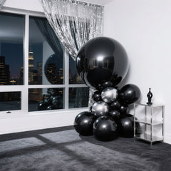 4-Pack Metallic Black Sphere Balloons, 39" Orbz Mylar Balloons Helium or Air-Filled Party Supplies