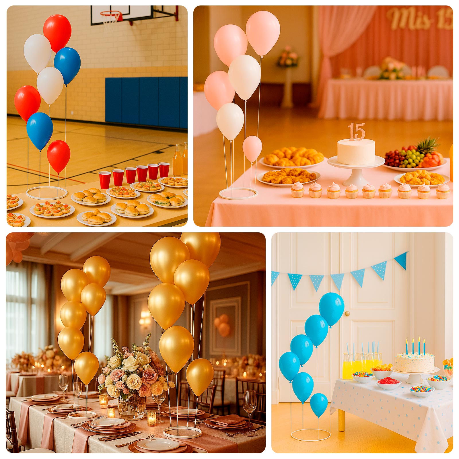 2-Pack 3ft Floating Balloon Floor Stand Kit – White Spiral Balloon Holder with Round Base for Party Decorations