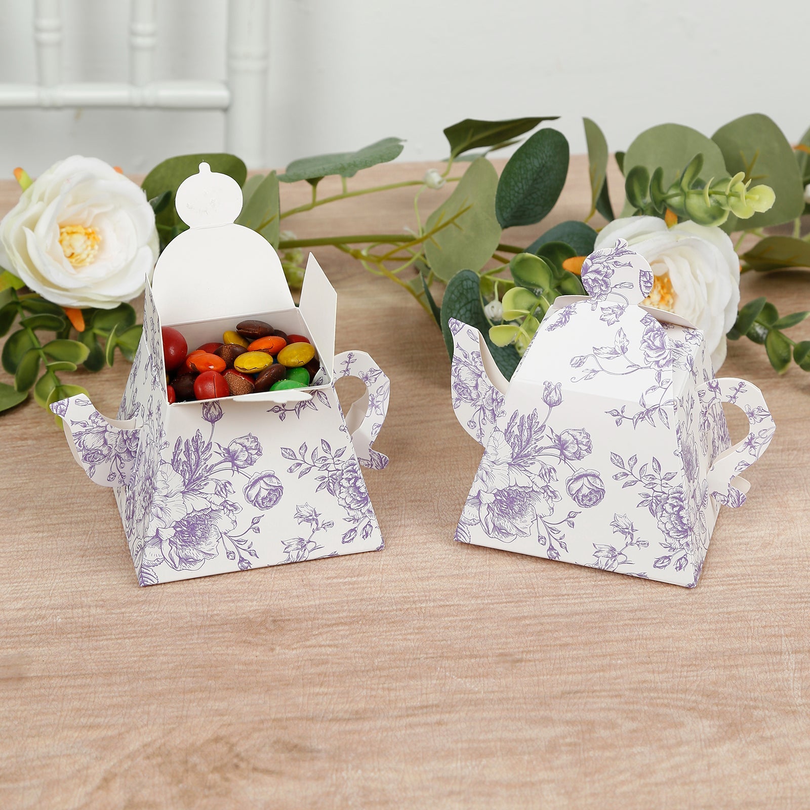 25 Pack 5"x4" Mini Teapot Favor Boxes – White Lavender French Toile Design Gift Boxes