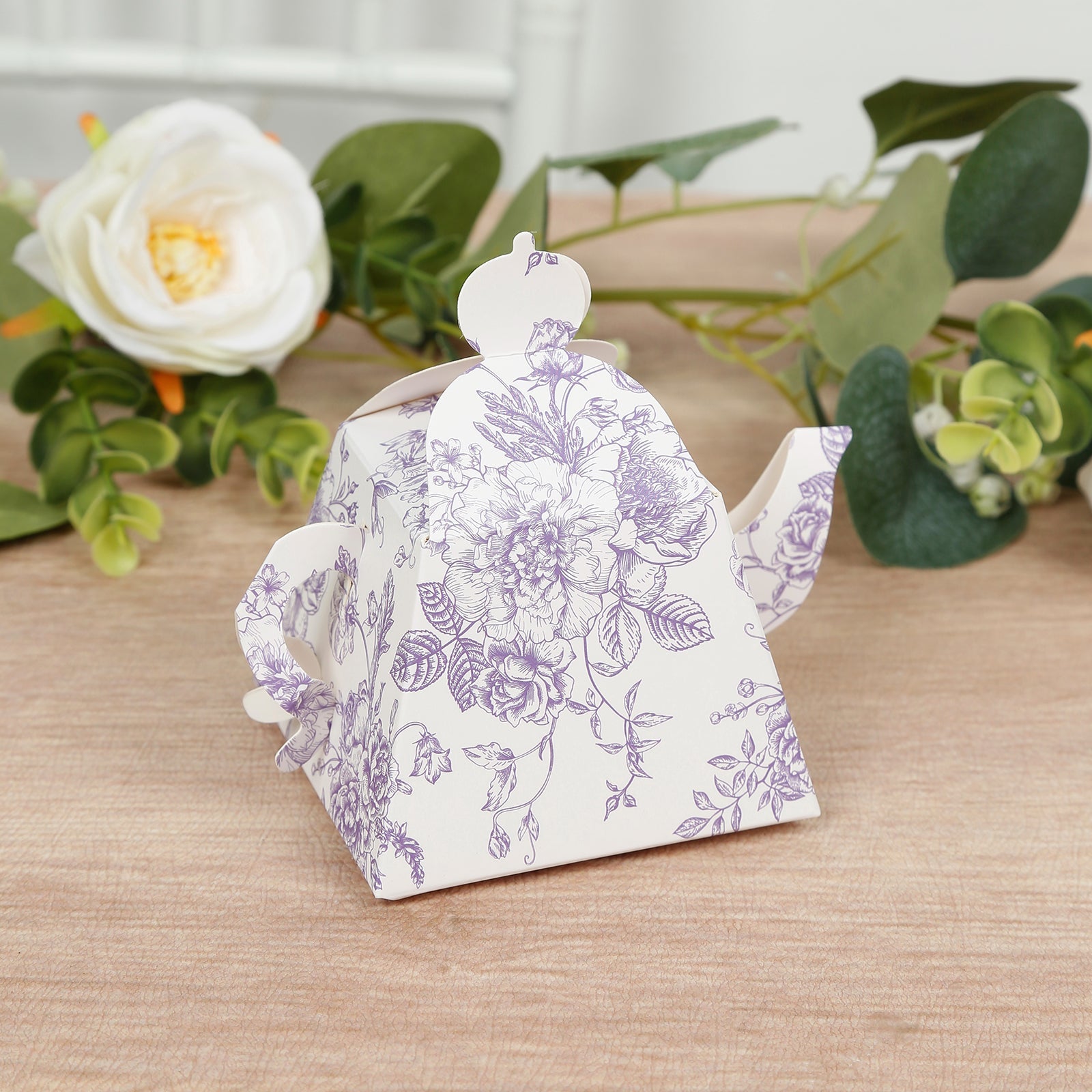25 Pack 5"x4" Mini Teapot Favor Boxes – White Lavender French Toile Design Gift Boxes