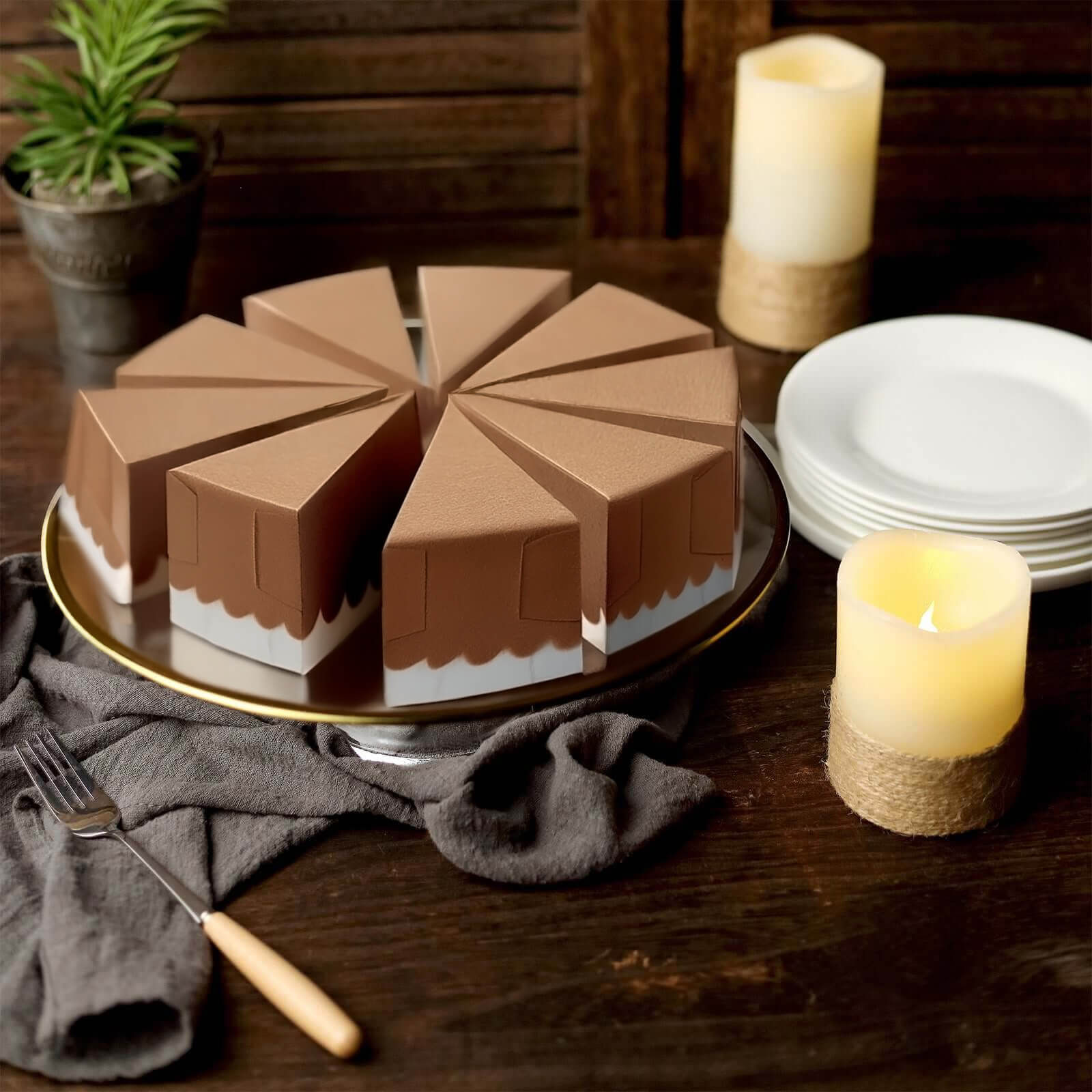 10-Pack Cardstock Triangle Cake Slice Boxes Natural with Scalloped Top - Decorative Takeaway Dessert Containers for Pie Snacks & Party Favors 5"x3"