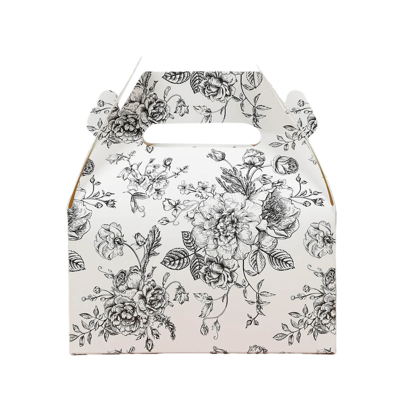 25 Pack Candy Treat Tote Boxes in French Toile Pattern - Matte Black and White Party Favor Gable Boxes, Cardstock Paper - 6"x3.5"x7"