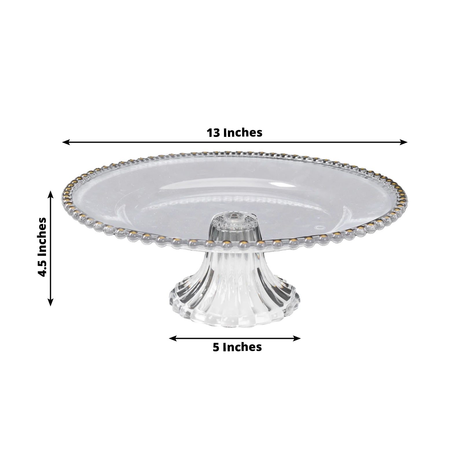 2-Pack Clear Plastic Pedestal Cake Stands – 13" Round Dessert Display Trays with Gold Beaded Rim