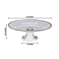 2-Pack Clear Plastic Pedestal Cake Stands – 13" Round Dessert Display Trays with Gold Beaded Rim