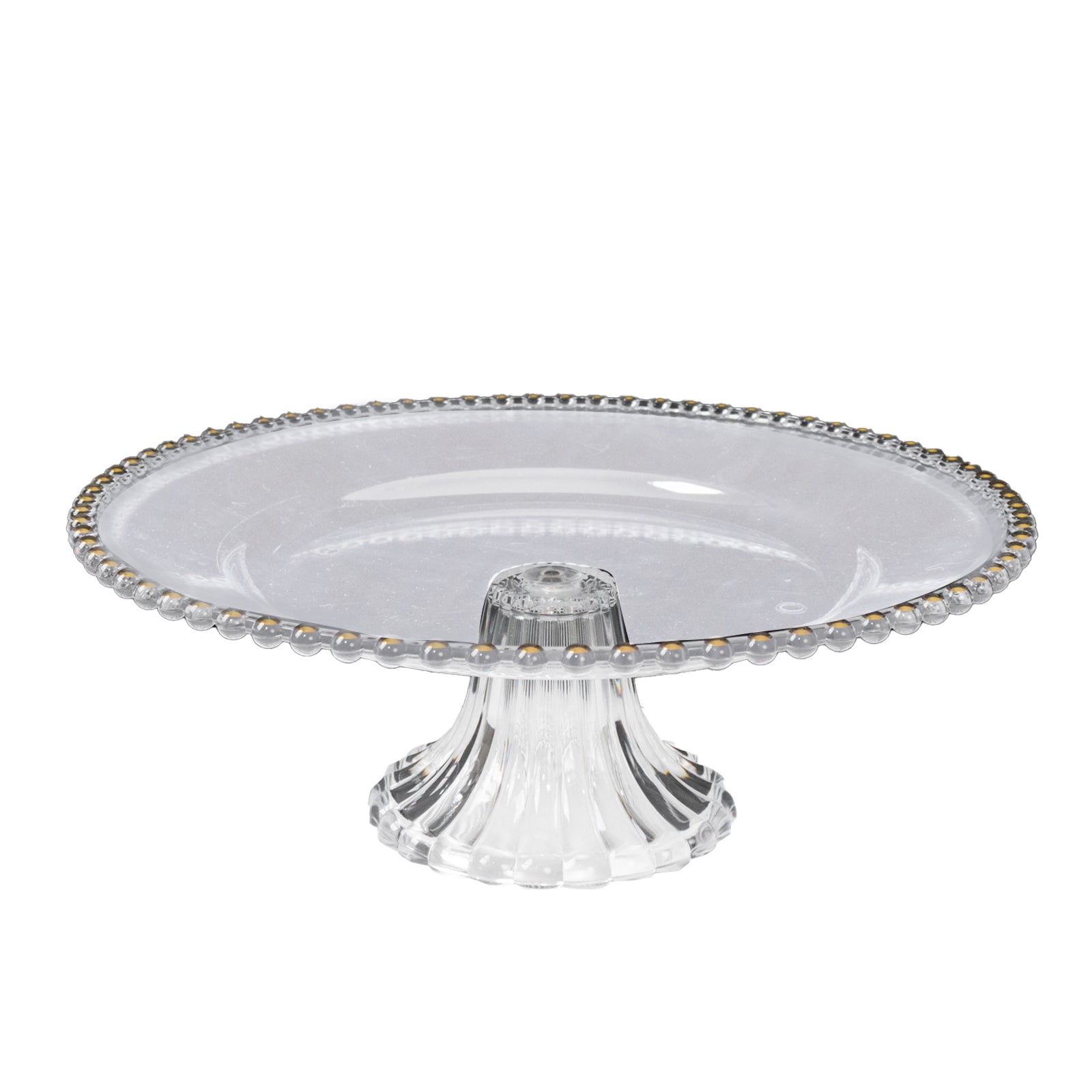 2-Pack Clear Plastic Pedestal Cake Stands – 13" Round Dessert Display Trays with Gold Beaded Rim