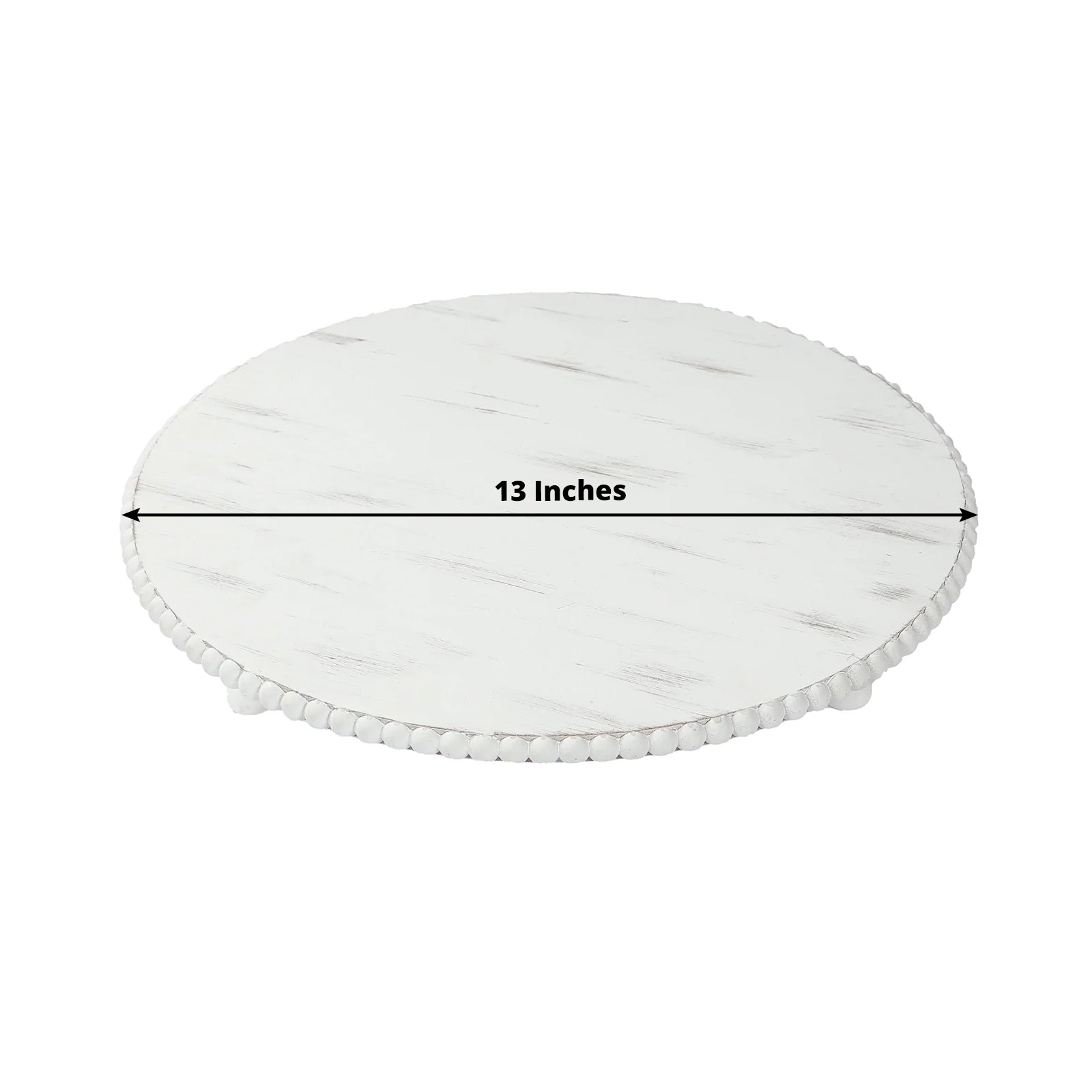 3-Pack 13" Rustic Wooden Charger Plates – Antique White Beaded Risers for Centerpieces, Cakes