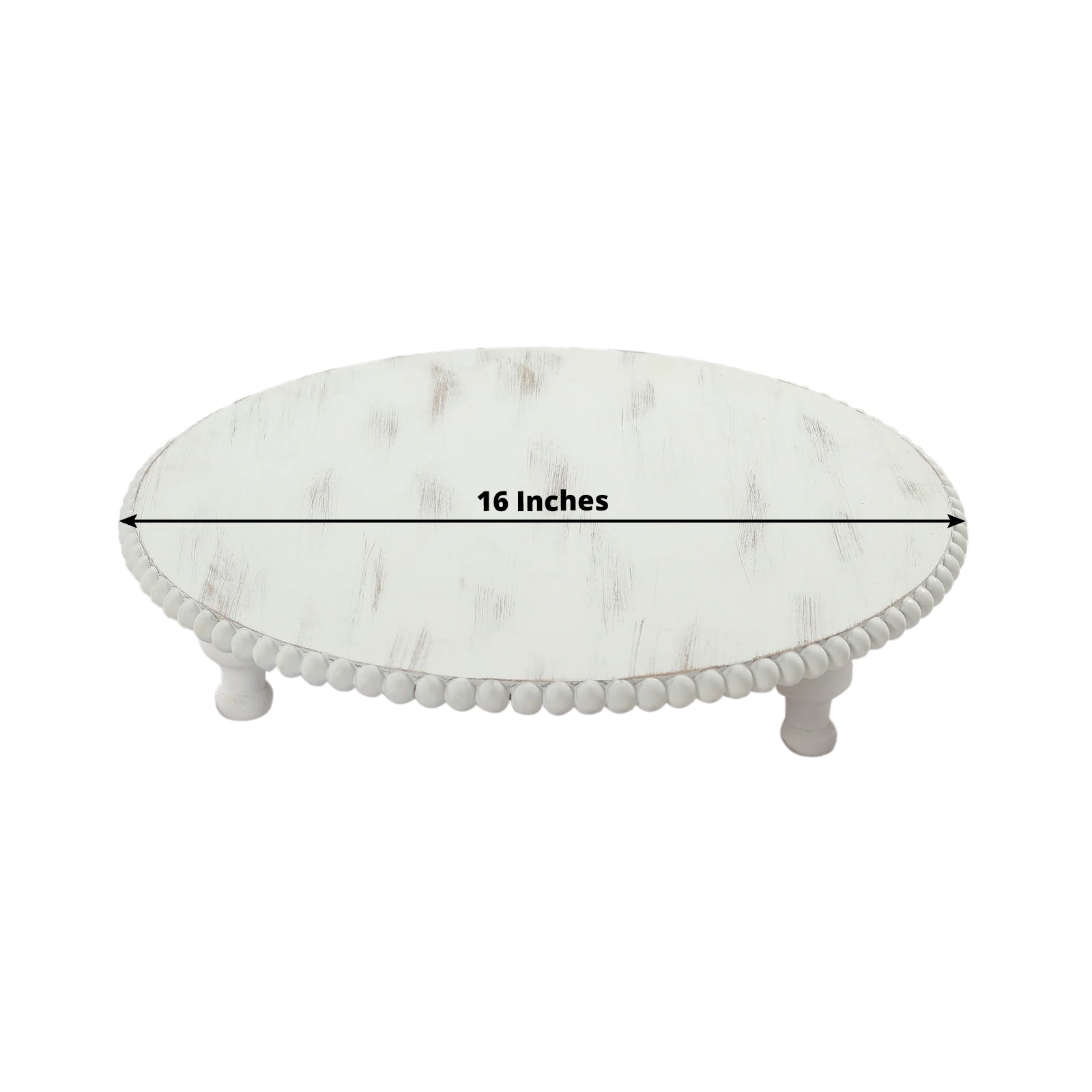16" Rustic Wooden Cake Stand – Antique White Pedestal with Beaded Edge, Cupcake Display or Wood Slice Tray