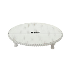 18" Rustic Wooden Cake Stand – Antique White Pedestal with Beaded Edge, Cupcake Display or Wood Slice Tray