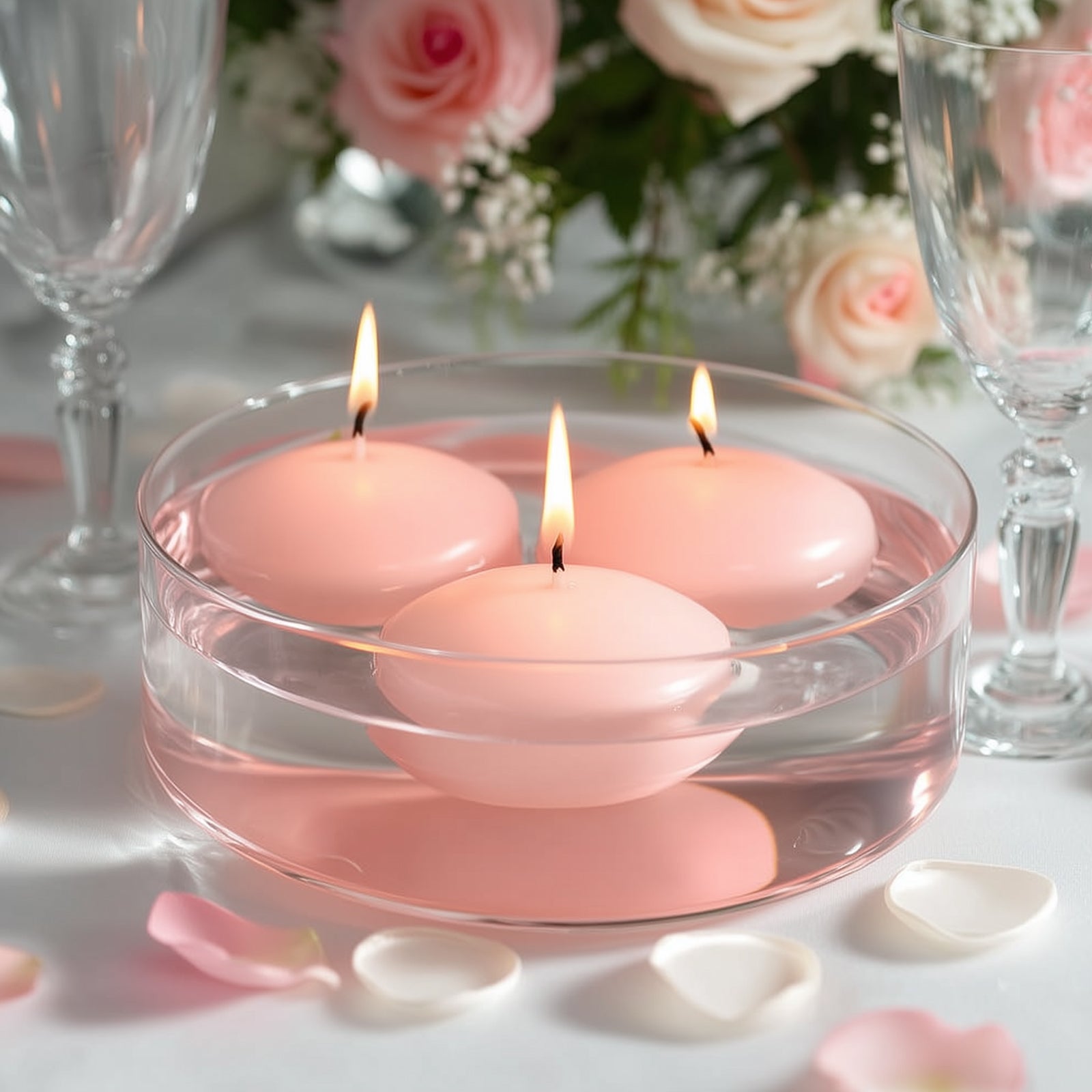 12 Pack 3" Blush Floating Candles, Unscented Dripless Wax Discs for Centerpieces