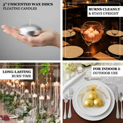 12 Pack 3" Beige Floating Candles, Unscented Dripless Wax Discs for Centerpieces