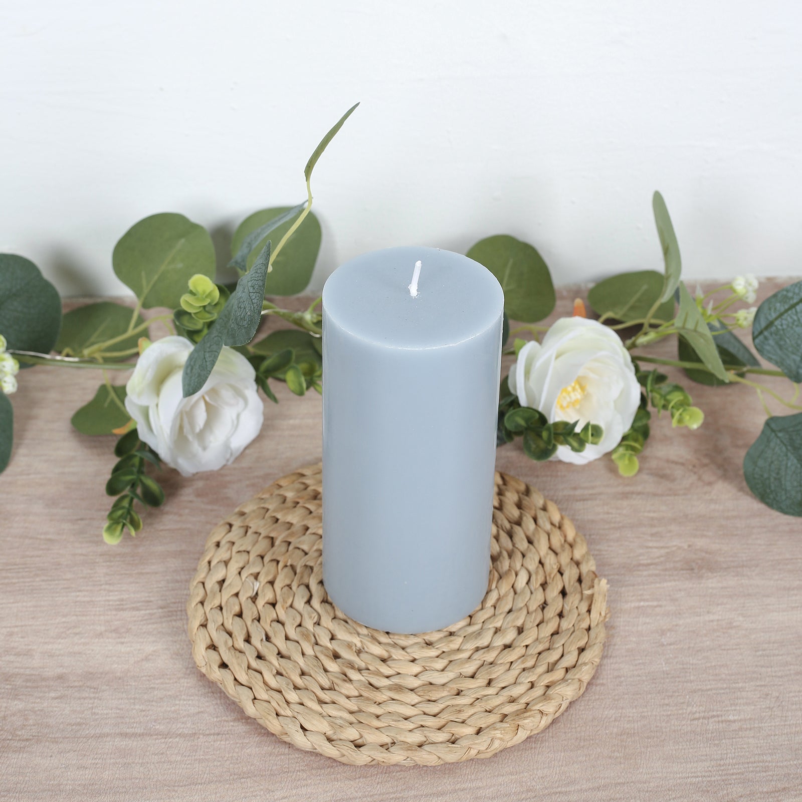 12-Pack 3"x6" Unscented Dripless Pillar Candles – Dusty Blue Long-Burning Paraffin Wax with Cotton Wicks