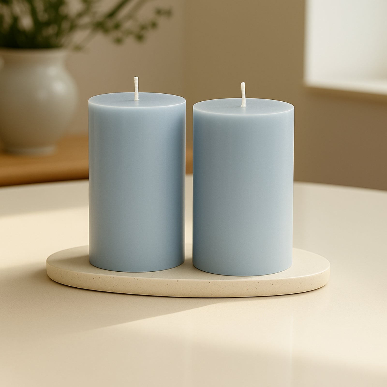 12-Pack 3"x6" Unscented Dripless Pillar Candles – Dusty Blue Long-Burning Paraffin Wax with Cotton Wicks